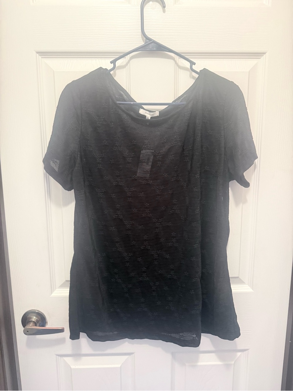 Maurices Black Short Sleeve Lace Detail Tee
